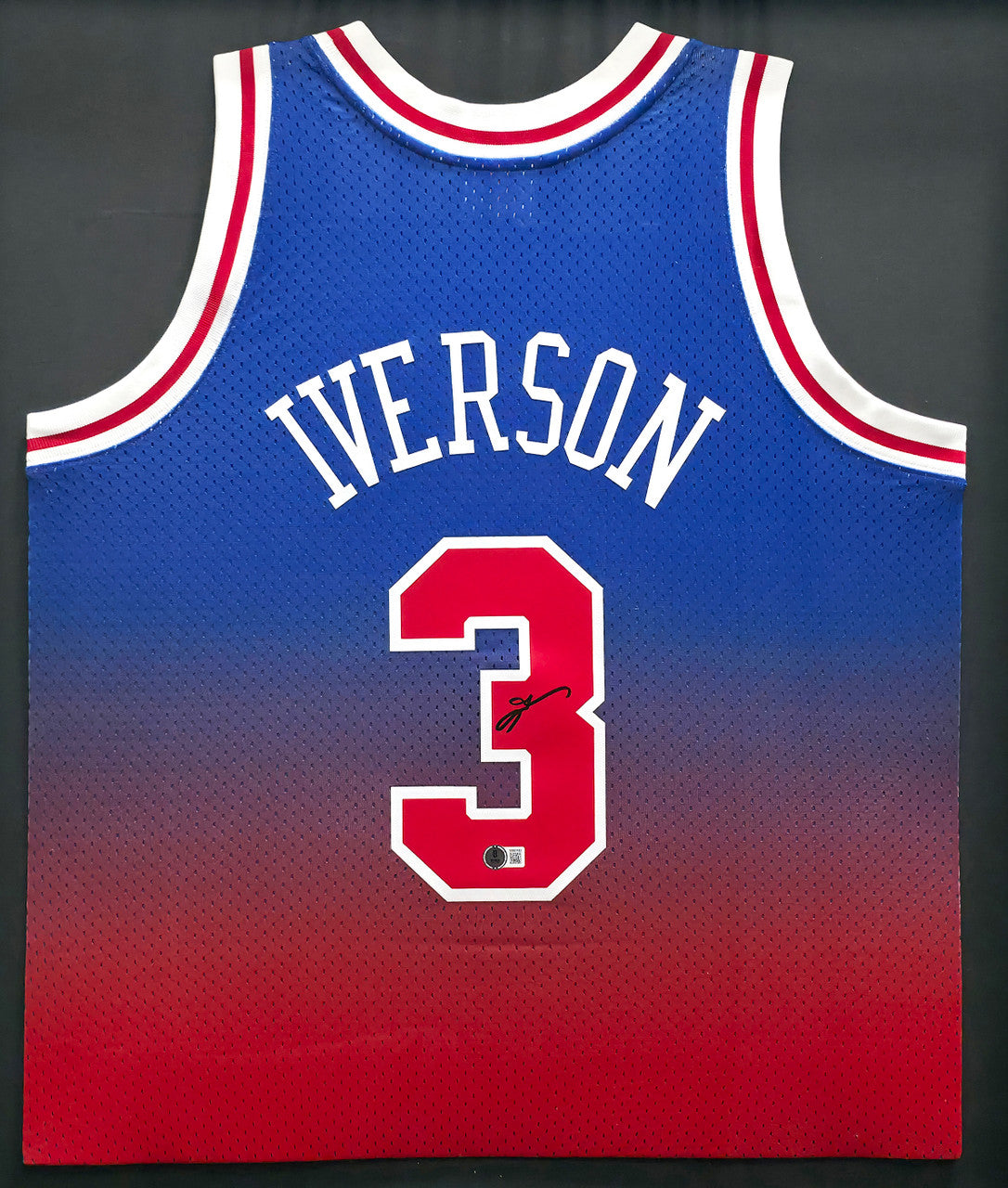Philadelphia 76ers Allen Iverson Autographed Framed Blue & Red Mitchell & Ness HWC Swingman Jersey Beckett BAS Witness #1W901182