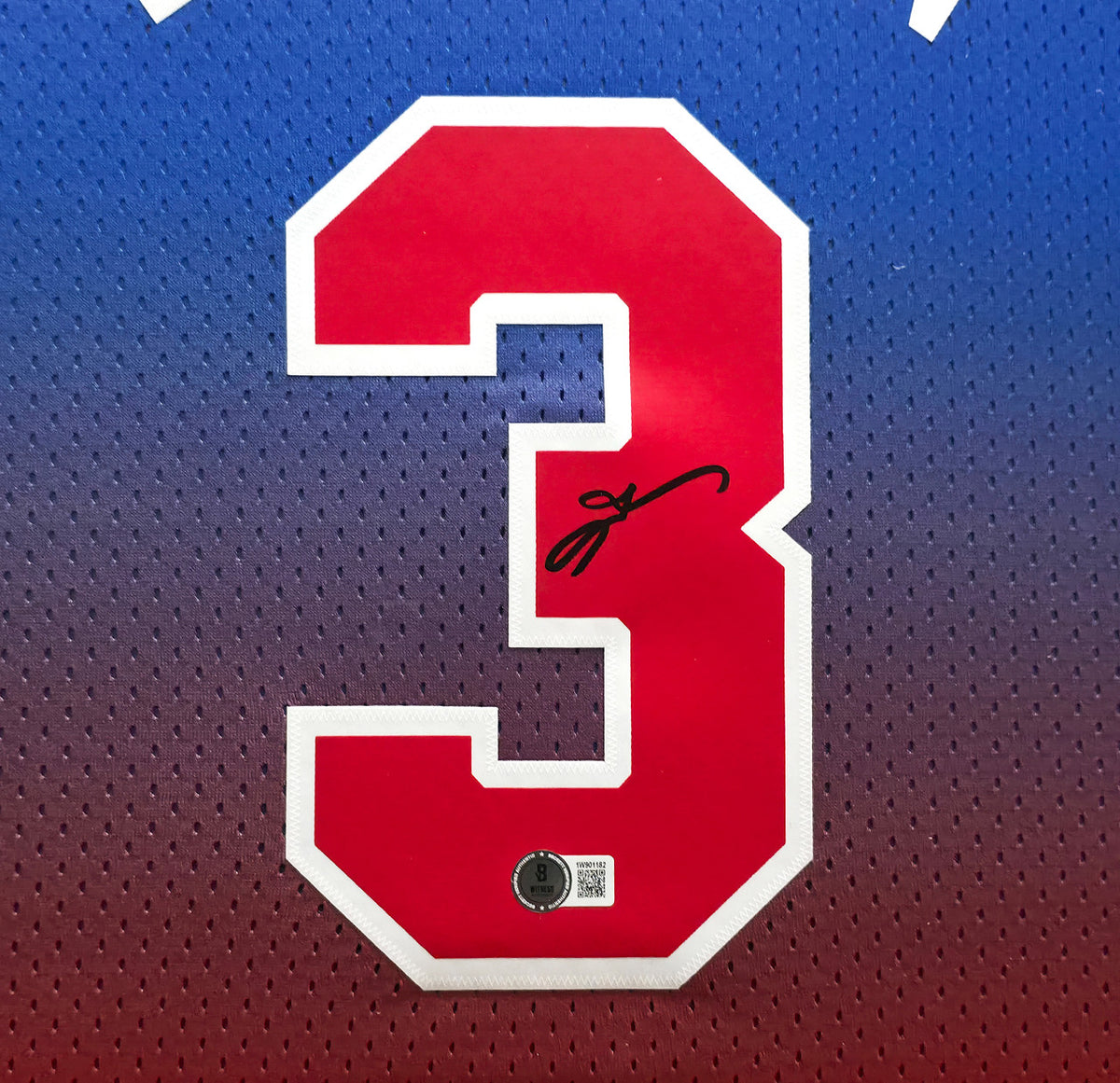 Philadelphia 76ers Allen Iverson Autographed Framed Blue & Red Mitchell & Ness HWC Swingman Jersey Beckett BAS Witness #1W901182