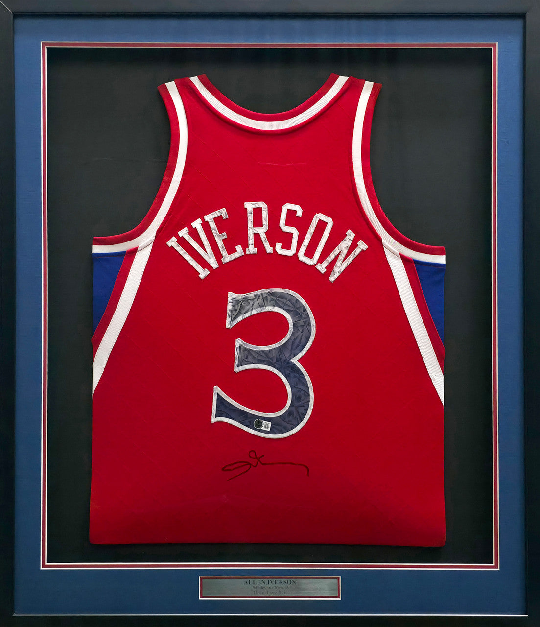 Philadelphia 76ers Allen Iverson Autographed Framed Red Mitchell & Ness HWC Swingman Jersey Beckett BAS Witness #1W901184