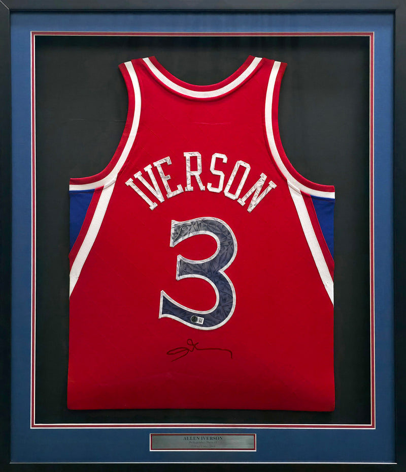 Philadelphia 76ers Allen Iverson Autographed Framed Red Mitchell & Ness HWC Swingman Jersey Beckett BAS Witness #1W901184