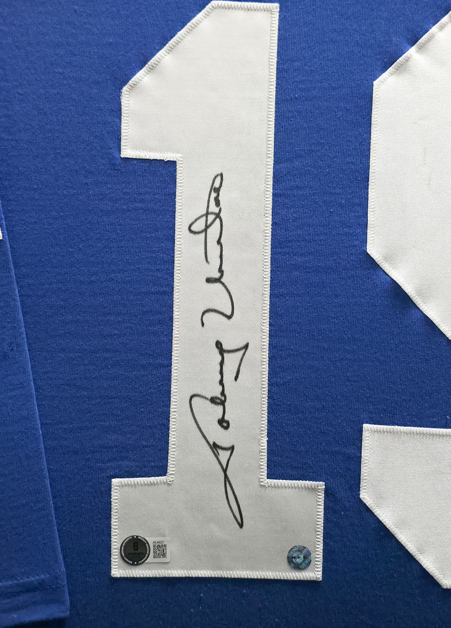 Baltimore Colts Johnny Unitas Autographed Framed Blue Jersey Beckett BAS #AE49027