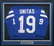 Baltimore Colts Johnny Unitas Autographed Framed Blue Jersey Beckett BAS #AE49031
