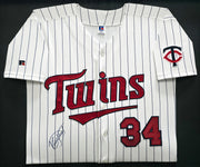 Minnesota Twins Kirby Puckett Autographed Framed White Pinstripes Russell Jersey JSA #ZZ67859
