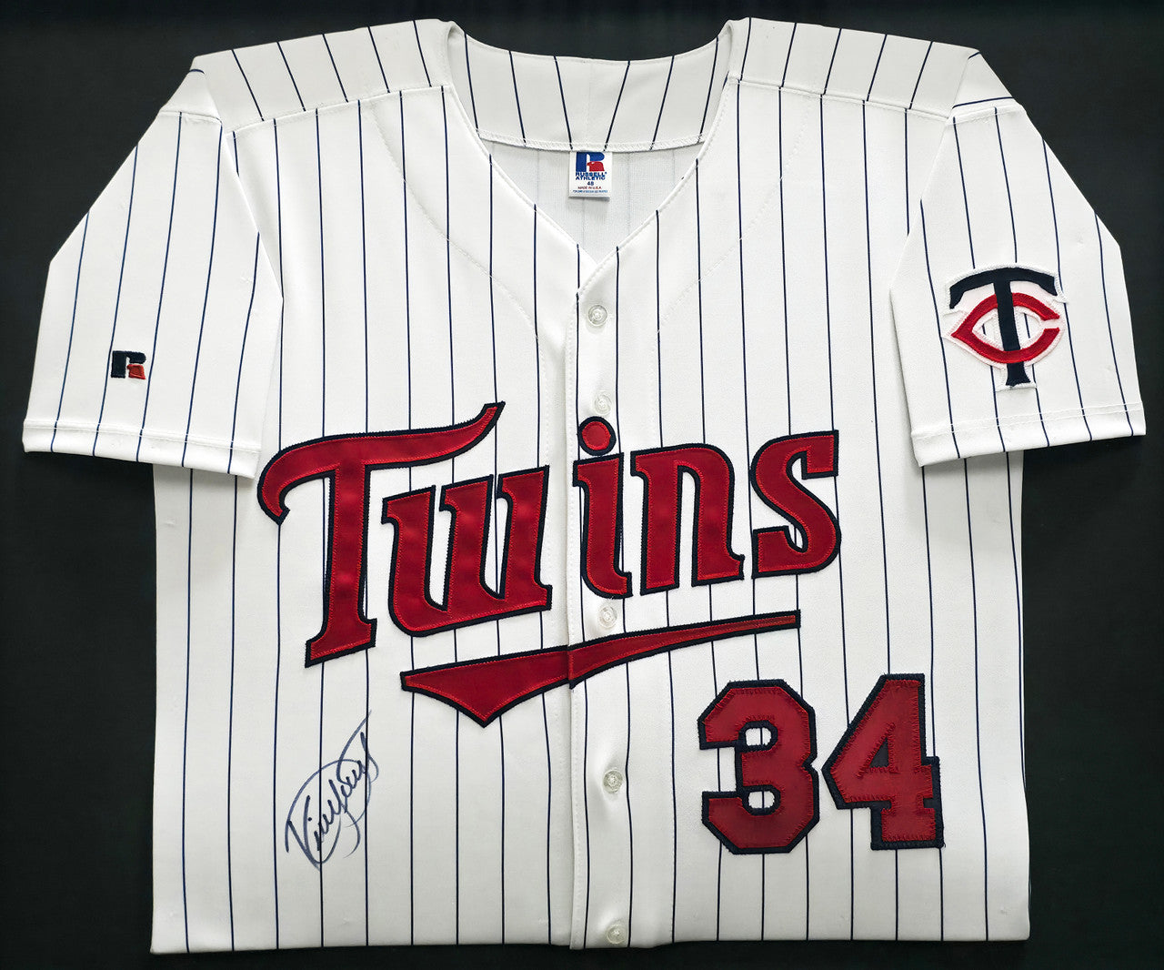 Minnesota Twins Kirby Puckett Autographed Framed White Pinstripes Russell Jersey JSA #ZZ67859