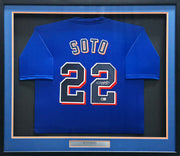 New York Mets Juan Soto Autographed Framed Blue Jersey Beckett BAS QR Stock #266056