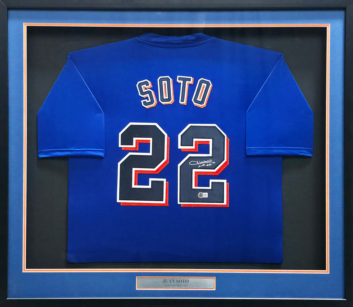 New York Mets Juan Soto Autographed Framed Blue Jersey Beckett BAS QR Stock #266056