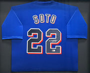 New York Mets Juan Soto Autographed Framed Blue Jersey Beckett BAS QR Stock #266056