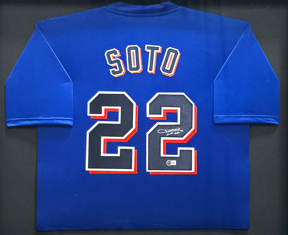 New York Mets Juan Soto Autographed Framed Blue Jersey Beckett BAS QR Stock #266056