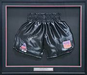 Mike Tyson Autographed Framed Black Boxing Trunks Beckett BAS Witness Stock #266062