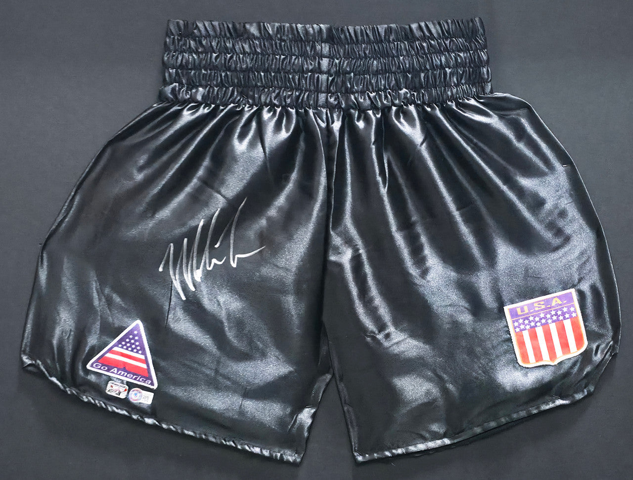 Mike Tyson Autographed Framed Black Boxing Trunks Beckett BAS Witness Stock #266062