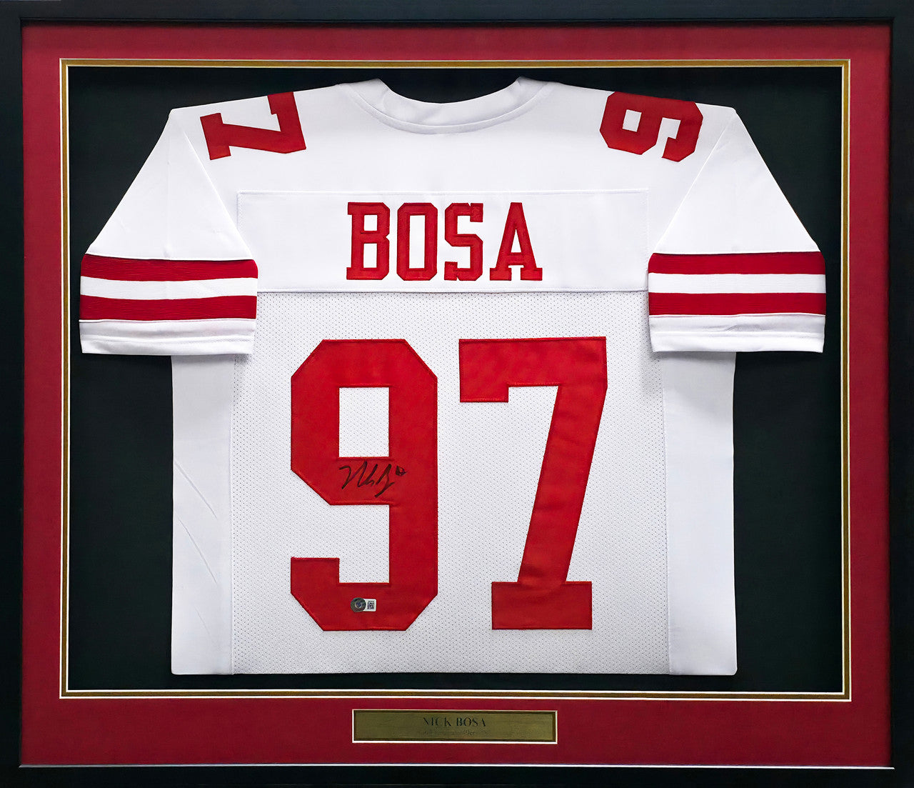 San Francisco 49ers Nick Bosa Autographed Framed White Jersey Beckett BAS Witness Stock #266058