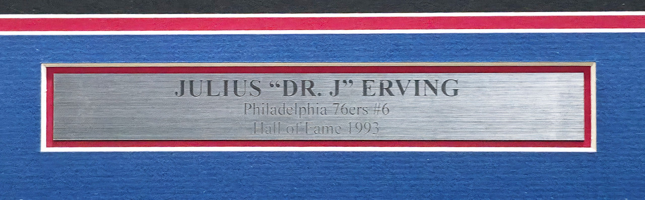 Philadelphia 76ers Julius "Dr. J" Erving Autographed Framed Blue Jersey Beckett BAS Witness Stock #266060