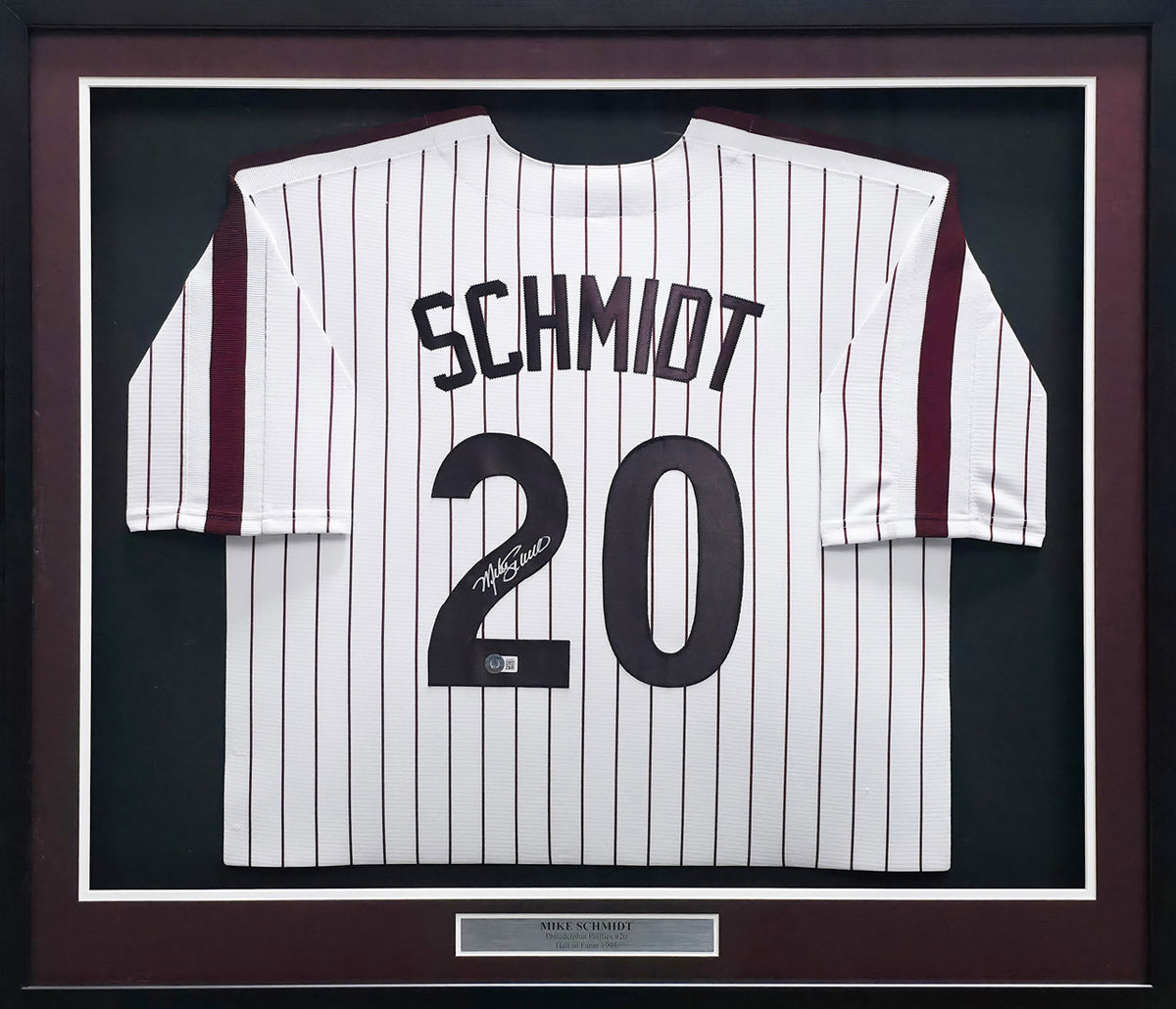 Philadelphia Phillies Mike Schmidt Autographed Framed White & Red Pinstripes Jersey Beckett BAS QR Stock #266061