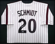 Philadelphia Phillies Mike Schmidt Autographed Framed White & Red Pinstripes Jersey Beckett BAS QR Stock #266061