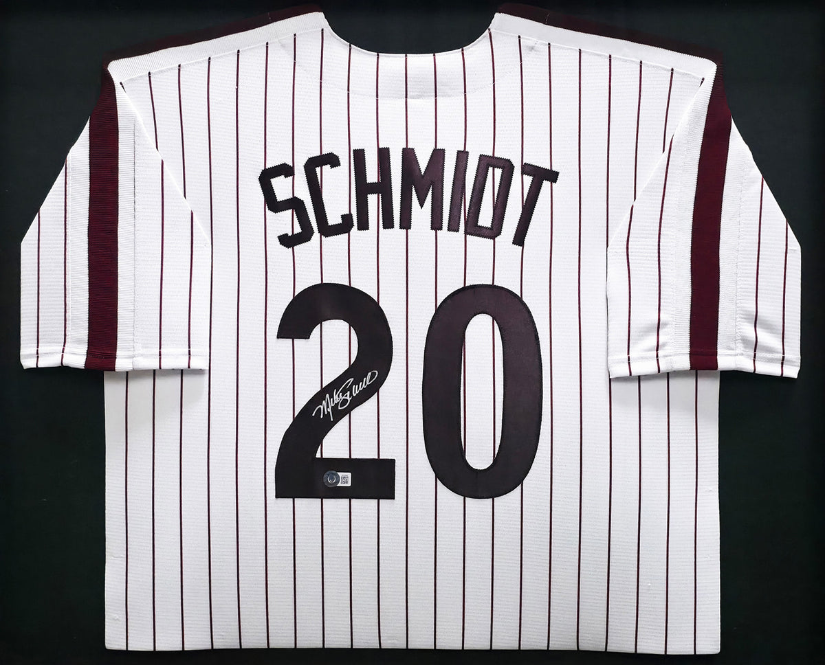 Philadelphia Phillies Mike Schmidt Autographed Framed White & Red Pinstripes Jersey Beckett BAS QR Stock #266061