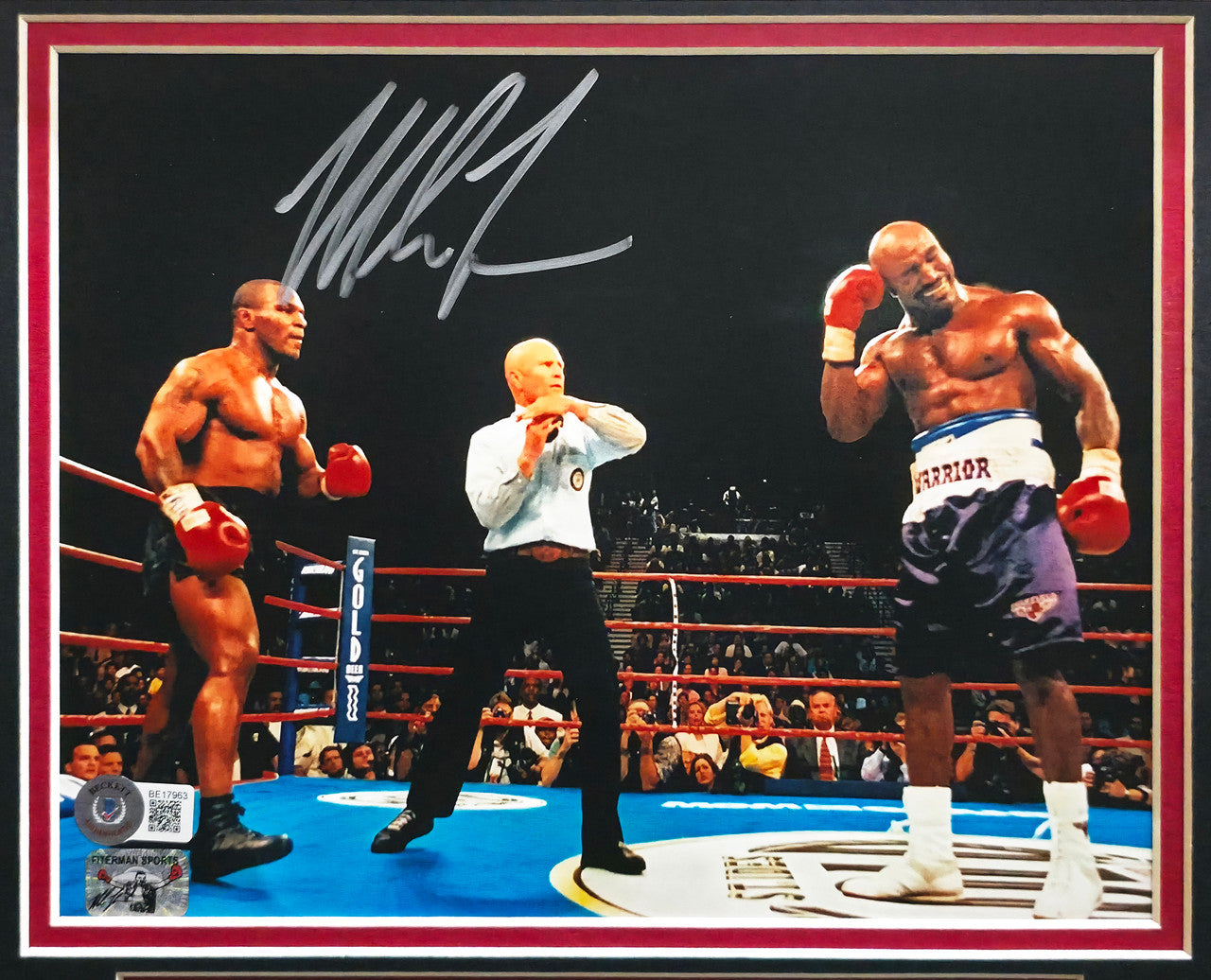 Mike Tyson Autographed Framed 8x10 Photo vs. Evander Holyfield Beckett BAS QR Stock #266063