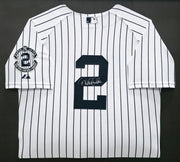 New York Yankees Derek Jeter Autographed Framed White Pinstripes Majestic Captain Patch Jersey Beckett BAS #AC97025