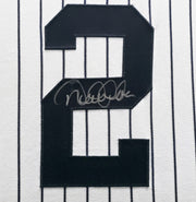 New York Yankees Derek Jeter Autographed Framed White Pinstripes Majestic Captain Patch Jersey Beckett BAS #AC97025