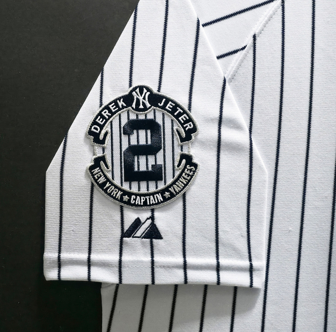 New York Yankees Derek Jeter Autographed Framed White Pinstripes Majestic Captain Patch Jersey Beckett BAS #AC97025
