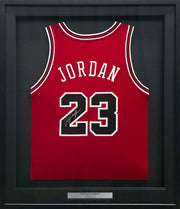 Chicago Bulls Michael Jordan Autographed Framed Red Jersey Beckett BAS #AC41251