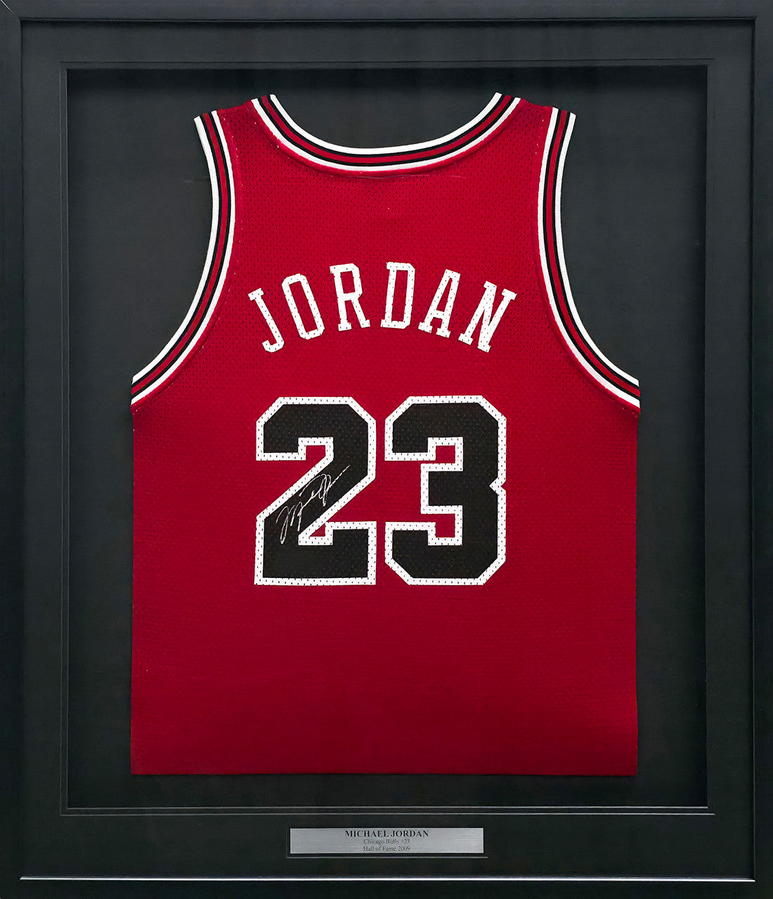 Chicago Bulls Michael Jordan Autographed Framed Red Jersey Beckett BAS #AC41251