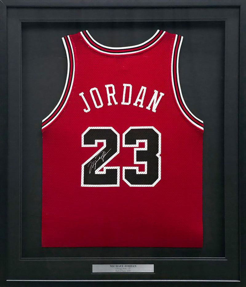 Chicago Bulls Michael Jordan Autographed Framed Red Jersey Beckett BAS #AC41251