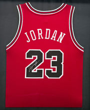 Chicago Bulls Michael Jordan Autographed Framed Red Jersey Beckett BAS #AC41251