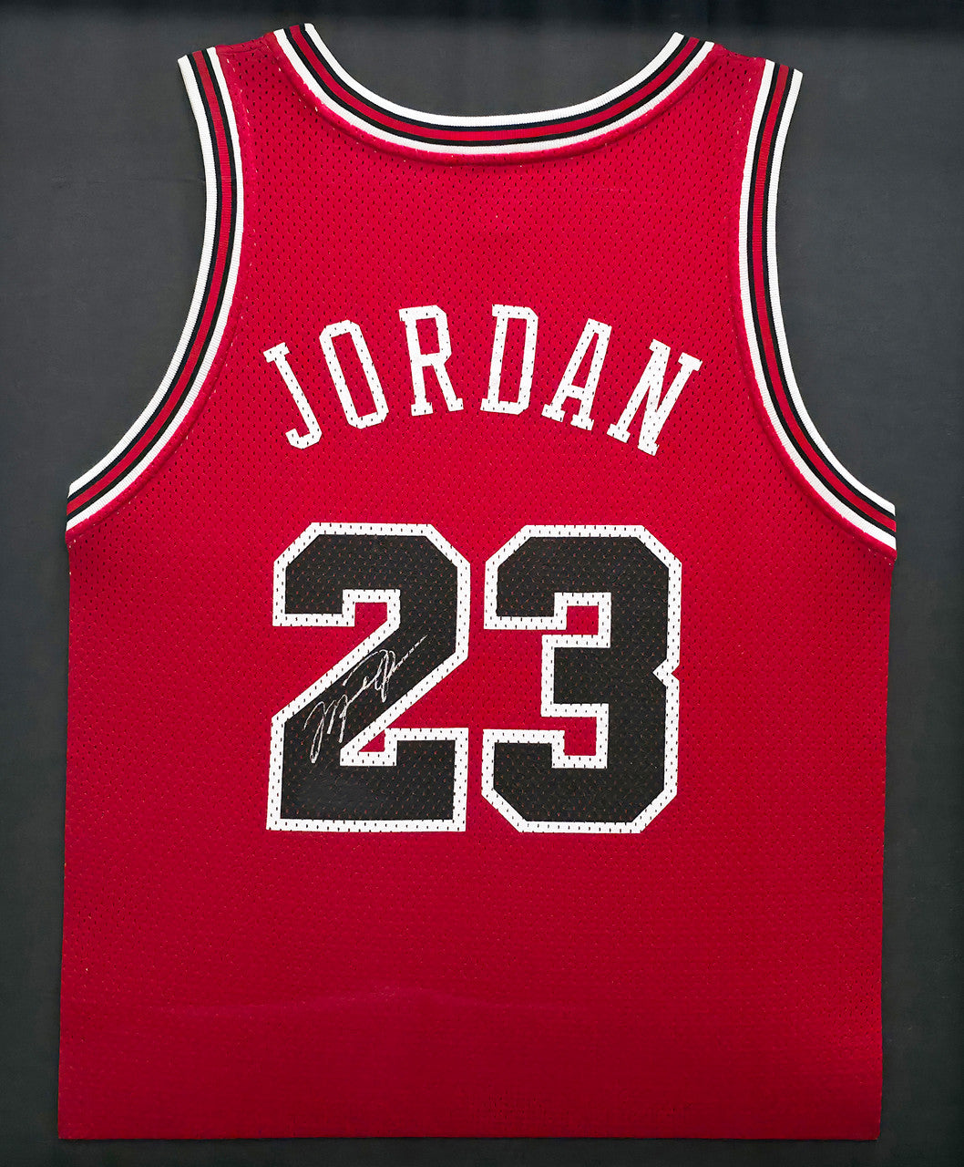 Chicago Bulls Michael Jordan Autographed Framed Red Jersey Beckett BAS #AC41251