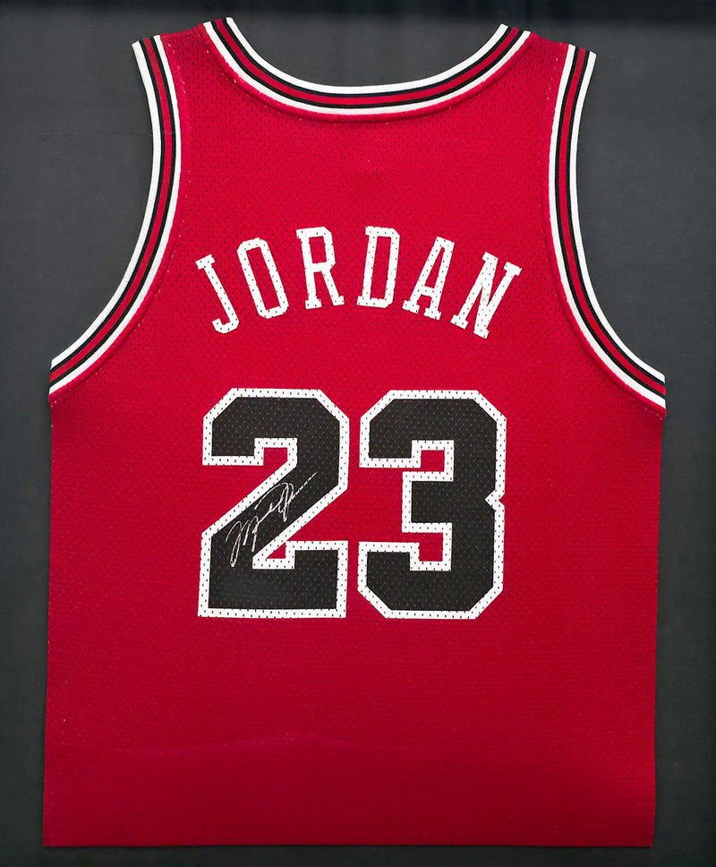 Chicago Bulls Michael Jordan Autographed Framed Red Jersey Beckett BAS #AC41251