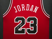 Chicago Bulls Michael Jordan Autographed Framed Red Jersey Beckett BAS #AC41251