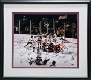 1980 Team USA Miracle on Ice Autographed Framed 20x24 Photo With All 20 Player Signatures Including Mike Eruzione #64/180 Steiner Holo SKU #266296