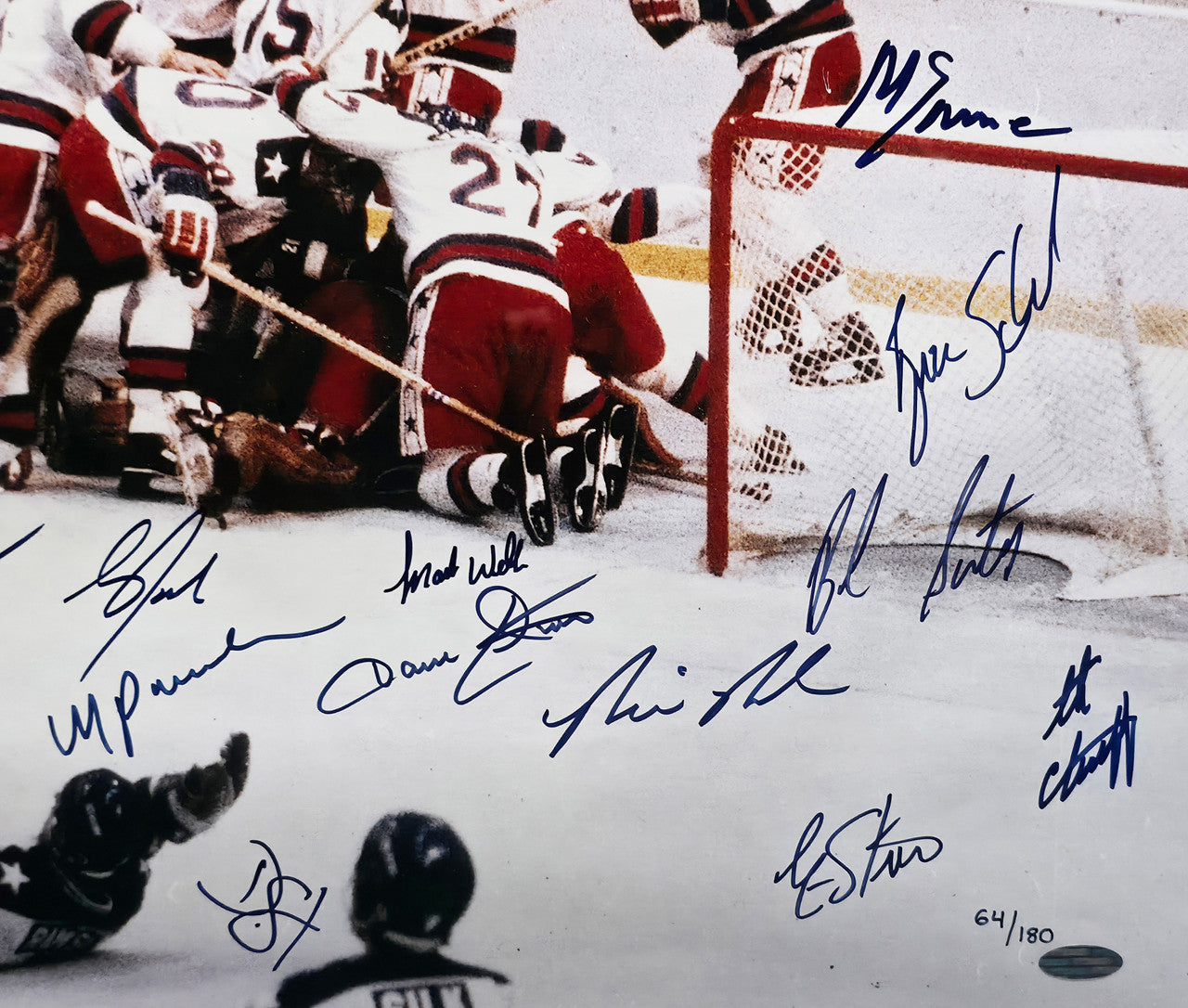 1980 Team USA Miracle on Ice Autographed Framed 20x24 Photo With All 20 Player Signatures Including Mike Eruzione #64/180 Steiner Holo SKU #266296