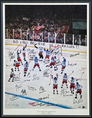 1980 Team USA Miracle on Ice Autographed Framed 24x30 Lithograph With 20 Signatures Including Herb Brooks #6/6 Beckett BAS #AC40042