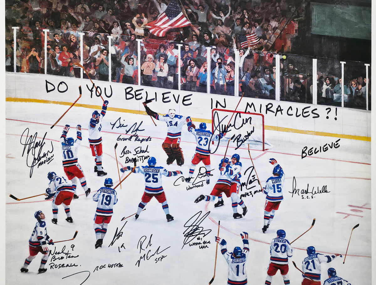 1980 Team USA Miracle on Ice Autographed Framed 24x30 Lithograph With 20 Signatures Including Herb Brooks #6/6 Beckett BAS #AC40042