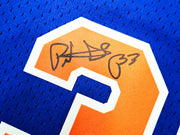 New York Knicks Patrick Ewing Autographed Framed Blue Mitchell & Ness HWC Swingman Jersey Beckett BAS Witness Stock #266059
