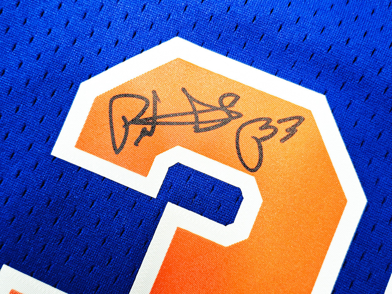 New York Knicks Patrick Ewing Autographed Framed Blue Mitchell & Ness HWC Swingman Jersey Beckett BAS Witness Stock #266059