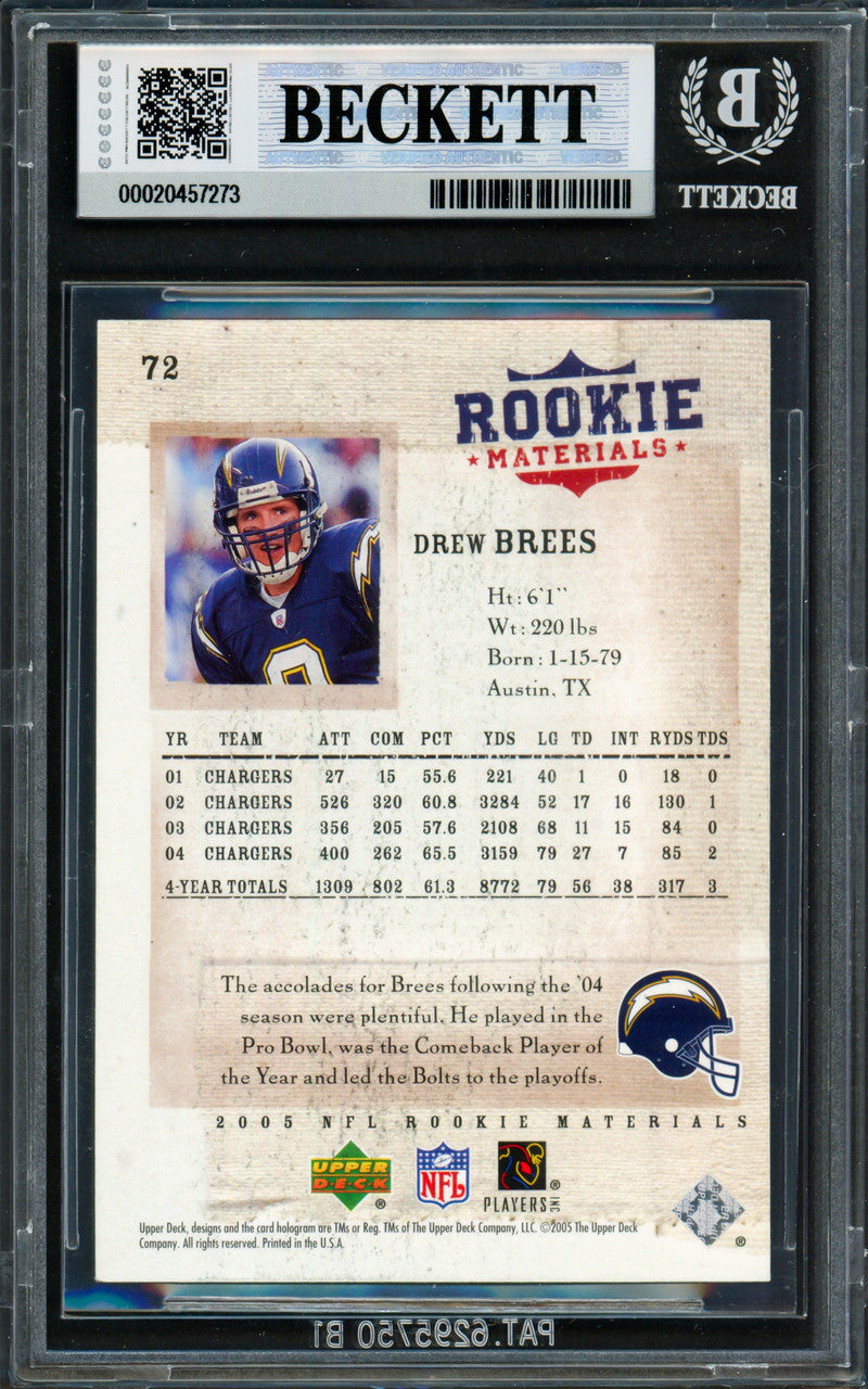 Drew Brees Autographed 2005 Upper Deck Kickoff Card #72 San Diego Chargers Beckett BAS #20457273