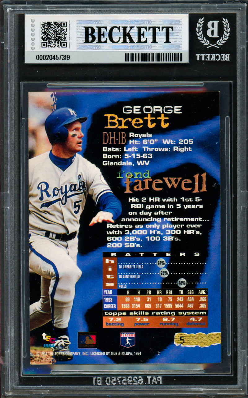 George Brett Autographed 1994 Stadium Club Card #5 Kansas City Royals Beckett BAS #20457319