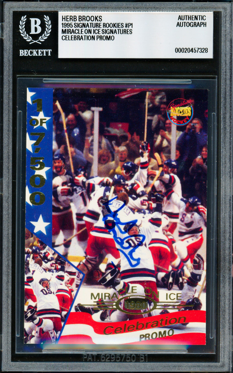 Herb Brooks Autographed 1995 Signature Rookies Card 1980 Team USA Beckett BAS #20457328