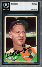 Whitey Ford Autographed 1963 Topps Rookie Card #446 New York Yankees Beckett BAS #20457359