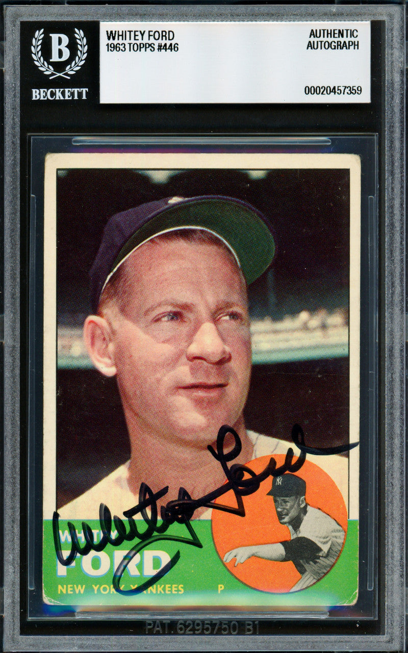 Whitey Ford Autographed 1963 Topps Rookie Card #446 New York Yankees Beckett BAS #20457359