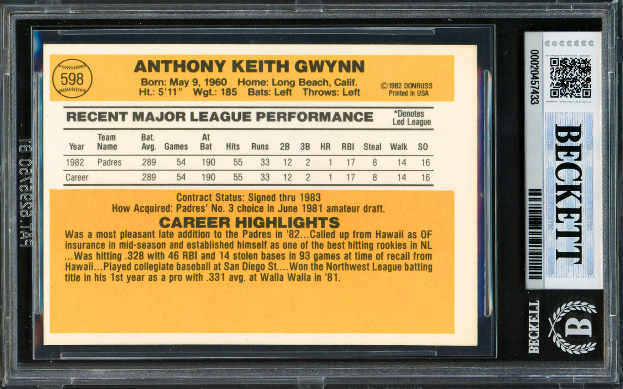Tony Gwynn Autographed 1983 Donruss Card #598 San Diego Padres Beckett BAS #20457433
