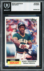 Rickey Henderson Autographed 1984 Topps Card #2 Oakland A's Beckett BAS #20457425
