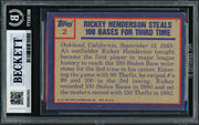 Rickey Henderson Autographed 1984 Topps Card #2 Oakland A's Beckett BAS #20457425