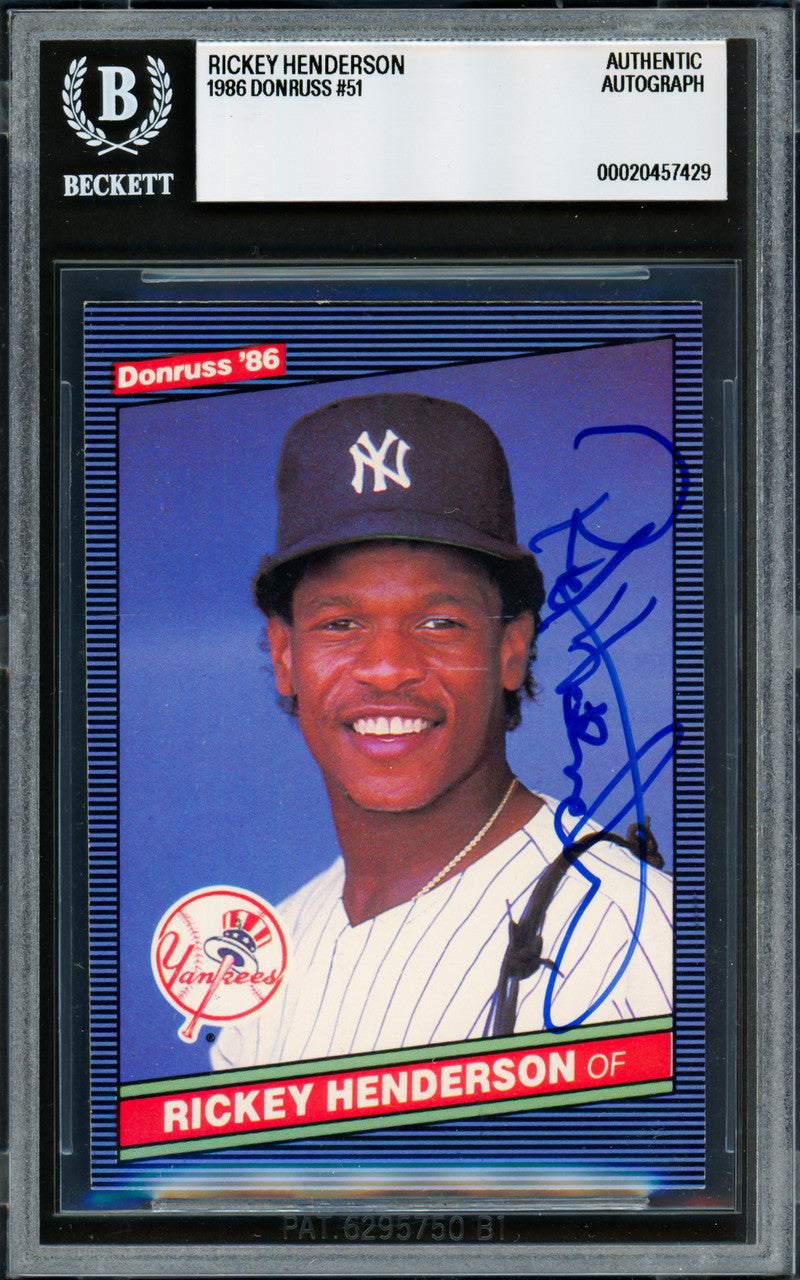 Rickey Henderson Autographed 1986 Donruss Card #51 New York Yankees Beckett BAS #20457429