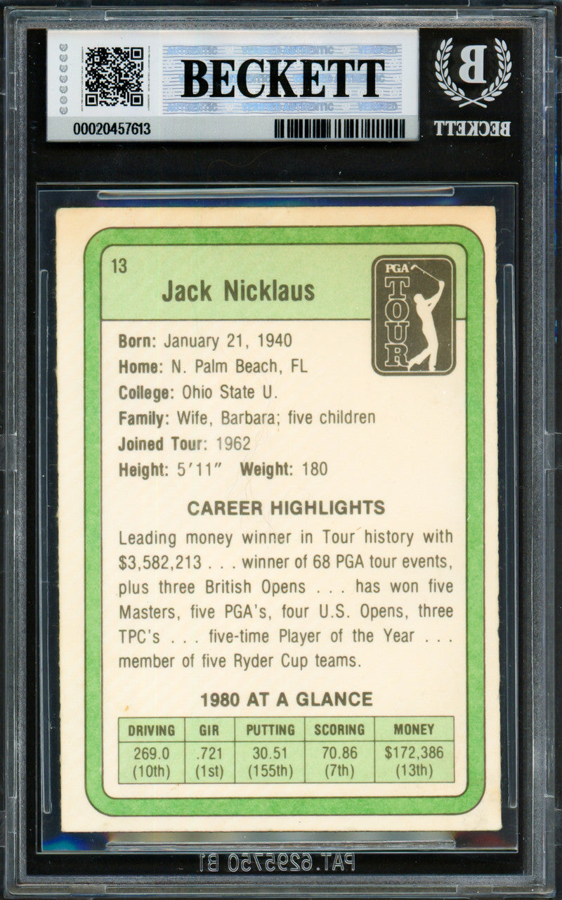 Jack Nicklaus Autographed 1981 Donruss Card #13 Beckett BAS #20457613