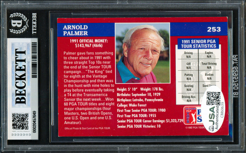 Arnold Palmer Autographed 1992 Pro Set Card #253 Beckett BAS #20457649