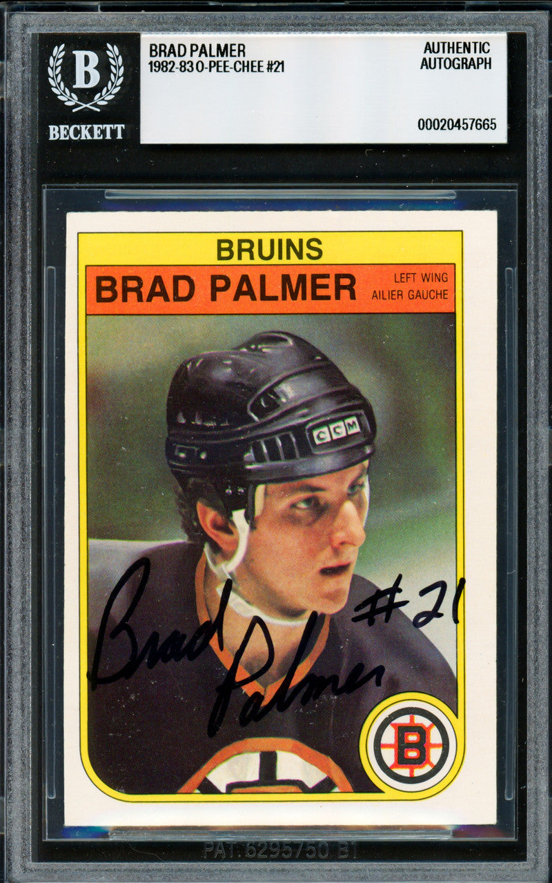 Brad Palmer Autographed 1982-83 O Pee Chee Card #21 Boston Bruins Vintage Signature Beckett BAS #20457665