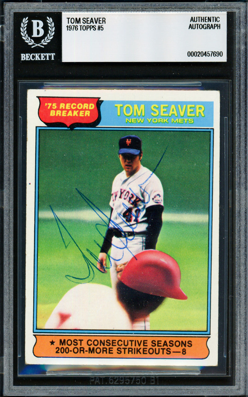 Tom Seaver Autographed 1976 Topps Rookie Card #5 New York Mets Beckett BAS #20457690