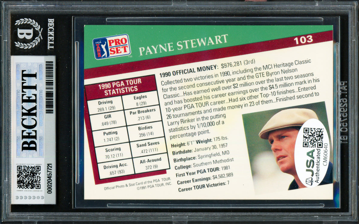 Payne Stewart Autographed 1991 Pro Set Card #103 "HOF 1976" Beckett BAS #20457721